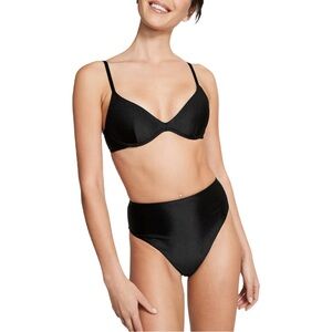 Victoria's Secret‎ Pink Black Swim Super Push-Up Underwire Cheeky Bikini Set- M